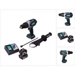 Contenu de la livraison: - 1x Makita DHP 458 Perceuse-visseuse à percussion sans fil 18V Li-ion - 1x Poignée latérale - 1x Bu ...