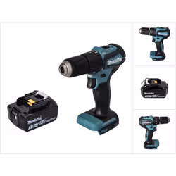 Contenu de la livraison: - 1x Makita DHP 483 Perceuse-visseuse à percussion sans fil 18 V 40 Nm - 1x Batterie Makita BL 1850  ...