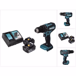 Contenu de la livraison: - 1x Makita DHP 485 Perceuse-visseuse à percussion sans fil 18 V - 2x Batteries Makita BL 1850 B Li- ...