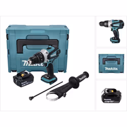 Contenu de la livraison: - 1x Makita DHP 458 Perceuse-visseuse à percussion sans fil 18 V - 1x Poignée latérale - 1x Butée de ...
