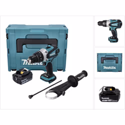 Contenu de la livraison: - 1x Makita DHP 458 perceuse-visseuse à percussion sans fil - 1x poignée latérale - 1x butée de prof ...