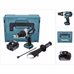 Contenu de la livraison: - 1x Makita DHP 458 Perceuse-visseuse à percussion sans fil 18 V - 1x Poignée latérale - 1x Butée de ...