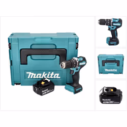 Contenu de la livraison: - 1x Makita DHP 487 Z Perceuse-visseuse à percussion sans fil 18 V - 1x Batterie Makita BL 1850 B 18 ...