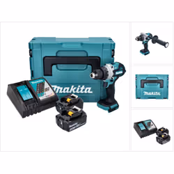 Contenu de la livraison: - 1x Makita DHP 486 Perceuse-visseuse à percussion sans fil - 1x poignée latérale - 1x butée de prof ...