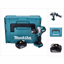 Contenu de la livraison: - 1x Makita DHP 486 Perceuse-visseuse à percussion sans fil - 1x poignée latérale - 1x butée de prof ...