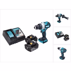 Contenu de la livraison: - 1x Makita DHP 486 Perceuse-visseuse à percussion sans fil - 1x poignée latérale - 1x butée de prof ...