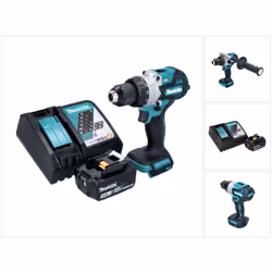 Contenu de la livraison: - 1x Makita DHP 486 Perceuse-visseuse à percussion sans fil - 1x poignée latérale - 1x butée de prof ...