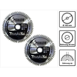 Makita - CMSF16560E specialized efficut Lame de scie pour le bois 165 x 1,85 x 20mm - 60 dents - 2 pcs. (2x B-69864)