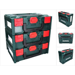 X 145 Set: 3x Coffrets à outils 396x296x145mm, système empilable + 3x Inserts universels - Metabo