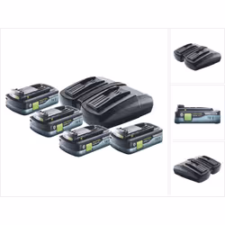 Contenu de la livraison: - 1x Festool TCL 6 DUO double chargeur rapide ( 577017 ) - 4x Festool BP 18 Li 4,0Ah HPC-ASI bloc ba ...