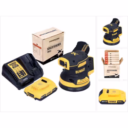 Contenu de la livraison: - 1x DeWalt DCW 210 Ponceuse excentrique sans fil 18V - 1x Batterie Dewalt DCB 183 18V 2.0Ah - 1x Ch ...