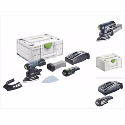 Contenu de la livraison: - 1x ponceuse Delta sans fil Festool DTSC 400 - 1x patin de ponçage StickFix SSH-STF DELTA/9 - 1x sa ...