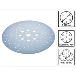 Festool - stf D225/128 P80 GR/25 Disque abrasif P80 225 mm 50 pcs ( 2x 205655 ) pour ponceuse à long col planex lhs 2 225 eq(i), planex 225 eq,