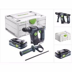 Contenu de la livraison: - 1x Festool BHC 18 Marteau perforateur sans fil - 1x poignée supplémentaire - 1x butée de profondeu ...