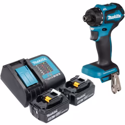 Contenu de la livraison: - 1x Makita DDF 083 Perceuse-visseuse sans fil - 2x Makita BL 1850 B batterie 18 V 5,0 Ah - 1x charg ...