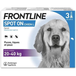 Frontline Spot On chien - Anti-puces anti-tiques pour chien L - 20-40kg - 3 pipettes - TU