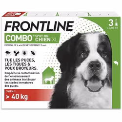 Frontline Combo chien - Anti-puces anti-tiques pour chien XL - 40-60kg - 3 pipettes - TU