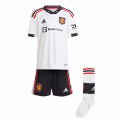 Mini-Kit Extérieur Enfant Manchester United Adidas 2022/2023 - Blanc - Manches courtes - Football