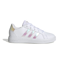 Baskets - ADIDAS - Grand Court K - Mixte - Enfant - Blanc - Lacets - Synthétique - Plat