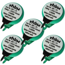 5x NiMH pile bouton de remplacement pourment 2 épingles type 1/V40H 40mAh 1,2V convient pour les batteries de modélisme etc. - Vhbw