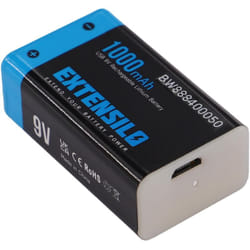 4x Piles bloc batterie 9V pour divers appareils (1000mAh, 9V, Li-ion), prête à l'emploi, avec port micro-USB - Extensilo
