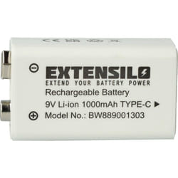 Extensilo - Pile bloc batterie 9V pour divers appareils (1Ah, 9V, Li-ion), prête à l'emploi
