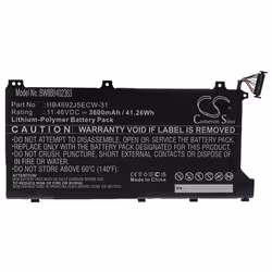 vhbw Batterie compatible avec Honor MagicBook 15 4500U ordinateur portable (3600mAh 1146V Li-polymère)