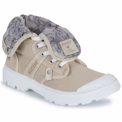 Baskets montantes talon décroché moyen Mustang - Femme - Beige - Lacets - Textile