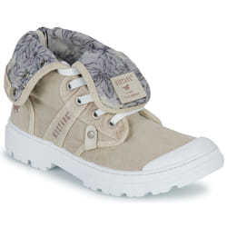 Baskets montantes talon décroché moyen Mustang - Femme - Beige - Lacets - Textile