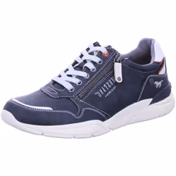 Baskets basses tennis bleu marine avec des lacets plats gris et un zip latéral