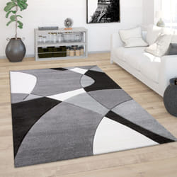 Paco Home - Tapis De Salon Tapis Poil Ras Moderne Look 3D Découpe De Contour Motif Abstrait 200x290 cm, Noir-Blanc