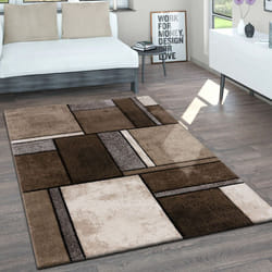 Paco Home - Tapis De Salon Poils Ras Vintage Découpe De Contour Fait Main Aspect 3D Chiné 120x170 cm, Marron