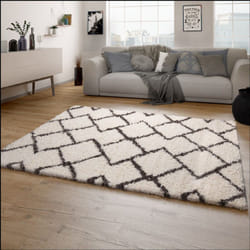 Paco Home - Tapis Shaggy Tapis De Salon Shaggy Poil Long Motif Diamant Scandinave Moderne 80x150 cm, Crème 3