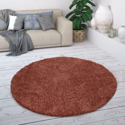 Paco Home - Tapis à Poils Longs, Shaggy Doux Moderne Salon Aspect Flokati, Uni 120 cm rond, Rouille 1