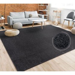 Paco Home - Tapis Salon Uni Sobre Et Moderne Poils Ras, Diff. Tailles/Coloris 60x100 cm, Noir