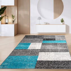 Paco Home - Tapis De Salon Tapis Poils Ras Motifs Marocains Cercle Et Bordures Moderne 160x220 cm, Turquoise