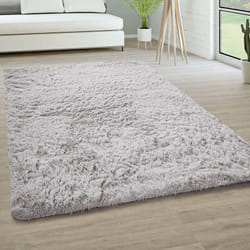 Paco Home - Tapis De Salon Poils Longs Fausse Fourrure Shaggy Moelleux Monochrome 200x290 cm, Argent