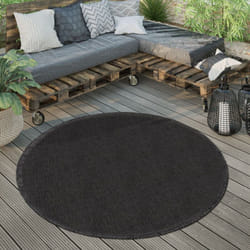Paco Home - Tapis Extérieur Rond Résistant Intempéries Balcon Terrasse Cuisine Monochrome Noir, 200 cm rond