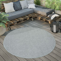 Paco Home Tapis Extérieur Rond Résistant Intempéries Balcon Terrasse Cuisine Monochrome Gris, 160 cm rond