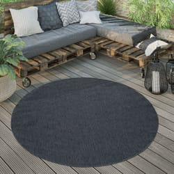 Paco Home - Tapis Extérieur Rond Résistant Intempéries Balcon Terrasse Cuisine Monochrome Bleu Marine, 200 cm rond