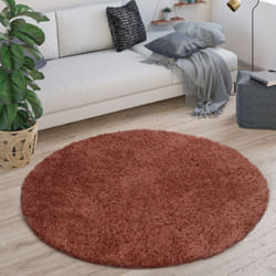 Paco Home - Tapis Rond Poil Long Salon Shaggy Tapis Poil Long Moelleux Moderne Monochrome 120 cm rond, Rouille