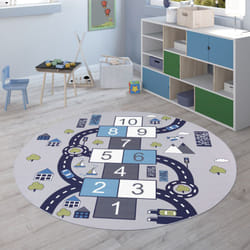 Paco Home - Tapis Enfant Tapis Rond Chambre Enfant Tapis De Jeux Tapis Enfant Route Moderne Gris, 200 cm rond
