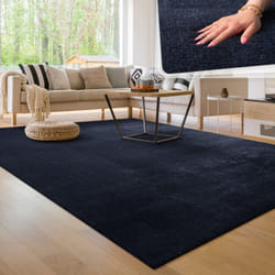 Paco Home - Tapis Moderne Salon à Poils Courts Lavable Doux Uni Effet Fourrure Antidérapant 120x170 cm, Bleu Marine