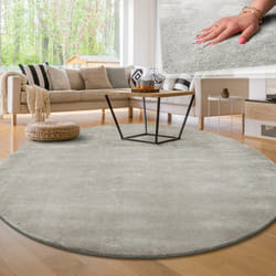 Paco Home - Tapis Moderne Salon à Poils Courts Lavable Doux Uni Effet Fourrure Antidérapant Argent, 120 cm rond