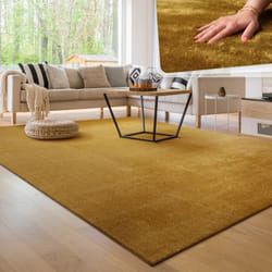 Paco Home - Tapis Moderne Salon à Poils Courts Lavable Doux Uni Effet Fourrure Antidérapant 60x100 cm, Jaune
