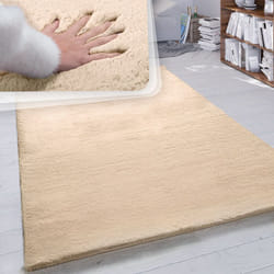 Paco Home - Tapis Poils Longs Salon Fausse Fourrure Très Douce Uni En Diff. Coloris Et Tailles 120 cm rond, Sable