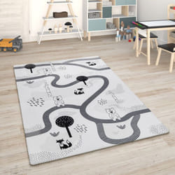 Paco Home - Tapis Chambre Enfant Tapis De Jeux Tapis Bébé Tapis Enfant Route Tapis De Jeux Blanc, 120x160 cm