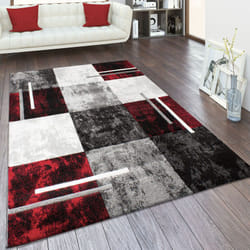 Paco Home - Tapis De Salon Poil Ras Aspect 3D Vintage Découpe De Contour Motif Moderne 60x110 cm, Gris-Rouge