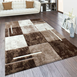 Paco Home Tapis De Salon Poil Ras Aspect 3D Vintage Découpe De Contour Motif Moderne 80x300 cm, Beige Marron