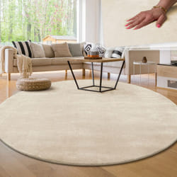 Paco Home - Tapis Moderne Salon à Poils Courts Lavable Doux Uni Effet Fourrure Antidérapant Crème, 80 cm rond